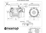 Techtop Cement Mixer Motor, 0.75kw, 4pole (1420rpm), 240volt, CSCR, 5/8" Shaft, Foot Mounted, On/Off Switch and 1-Metre Lead - Motor Gearbox Products