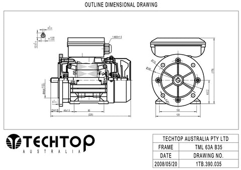 Single Phase Electric Motor 0.25kW 2P (2710rpm) 240v CSCR B35 Foot/Flange Mounted D63B-2 T/O IP55 - Motor Gearbox Products