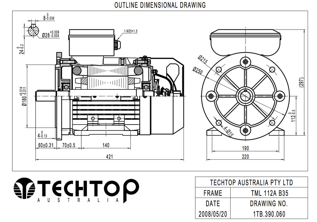 Single Phase Electric Motor 3.7kW 5HP 4Pole (1440rpm) 240v/480v CSCR B35 Foot/Flange Mounted D112M-4 T/O IP55 - Motor Gearbox Products