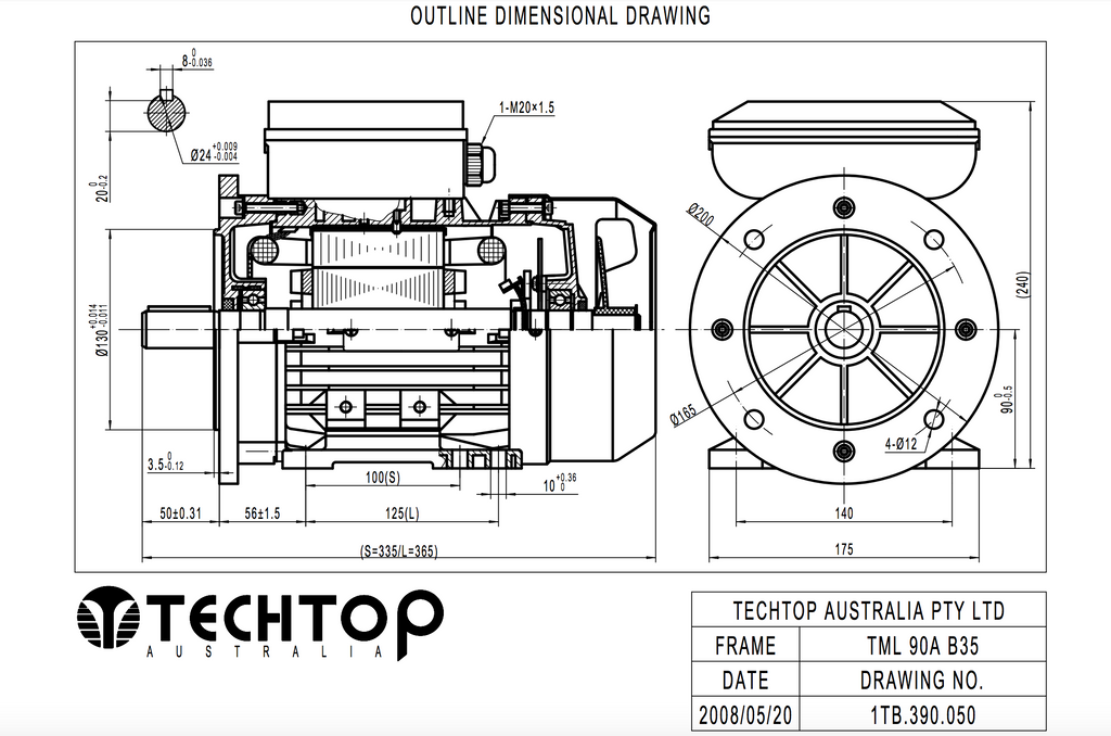 Single Phase Electric Motor 1.5kW 2HP 2Pole (2810rpm) 240v CSCR B35 Foot/Flange Mounted D90S-2 T/O IP55 - Motor Gearbox Products