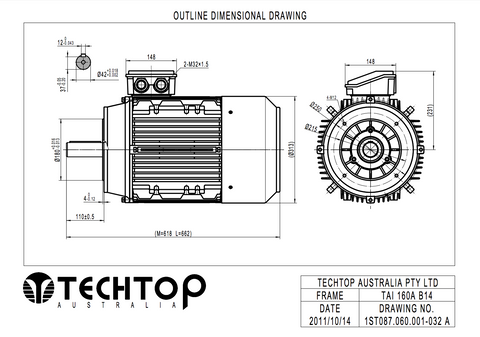 Three Phase Electric Motor 11kw 4P (1460rpm) 415v B14A Flange Mounted TAI160M-4 IP55 Aluminium - Motor Gearbox Products