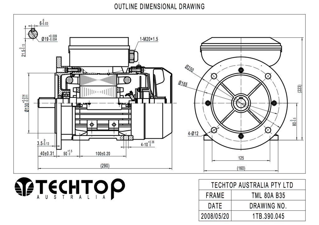 Single Phase Electric Motor 0.55kW 0.75HP 4Pole (1400rpm) 240v CSCR B35 Foot/Flange Mounted D80A-4 T/O IP55 - Motor Gearbox Products