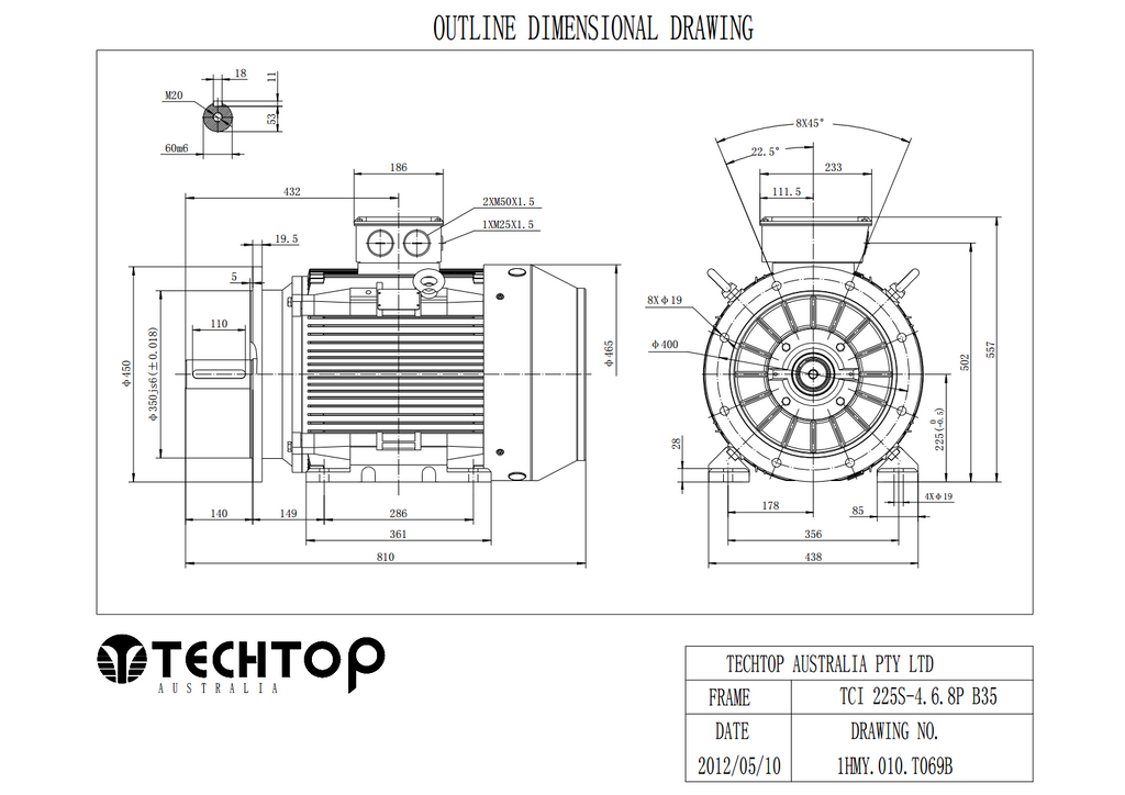 Three Phase Electric Motor 37kW 4P (1475rpm) 415v B35 Foot/Flange Mounted TCI225S-4 IP55 Cast Iron - Motor Gearbox Products