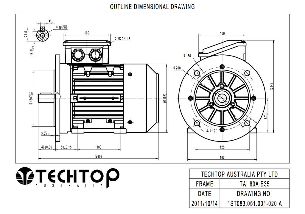 Three Phase Electric Motor 0.55kW 4P (1410rpm) 415v B35 Foot/Flange Mounted TAI80A-4 IP55 Aluminium - Motor Gearbox Products