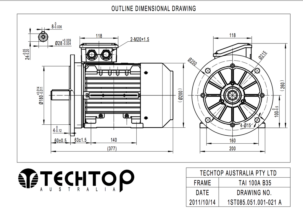 Three Phase Electric Motor 3.0kW 2P (2900rpm) 415v B35 Foot/Flange Mounted TAI100L-2 IP55 Aluminium - Motor Gearbox Products