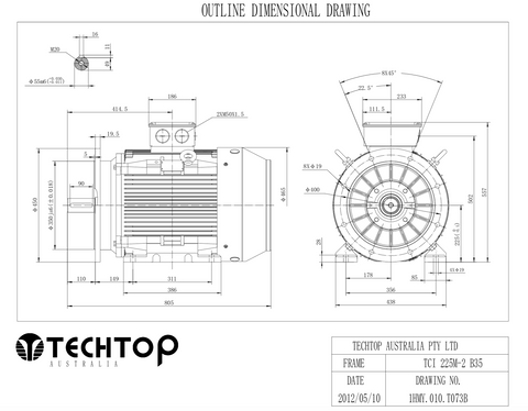 Three Phase Electric Motor 45kW 2P (2955rpm) 415v B35 Foot/Flange Mounted TCI225M-2 IP55 Cast Iron - Motor Gearbox Products