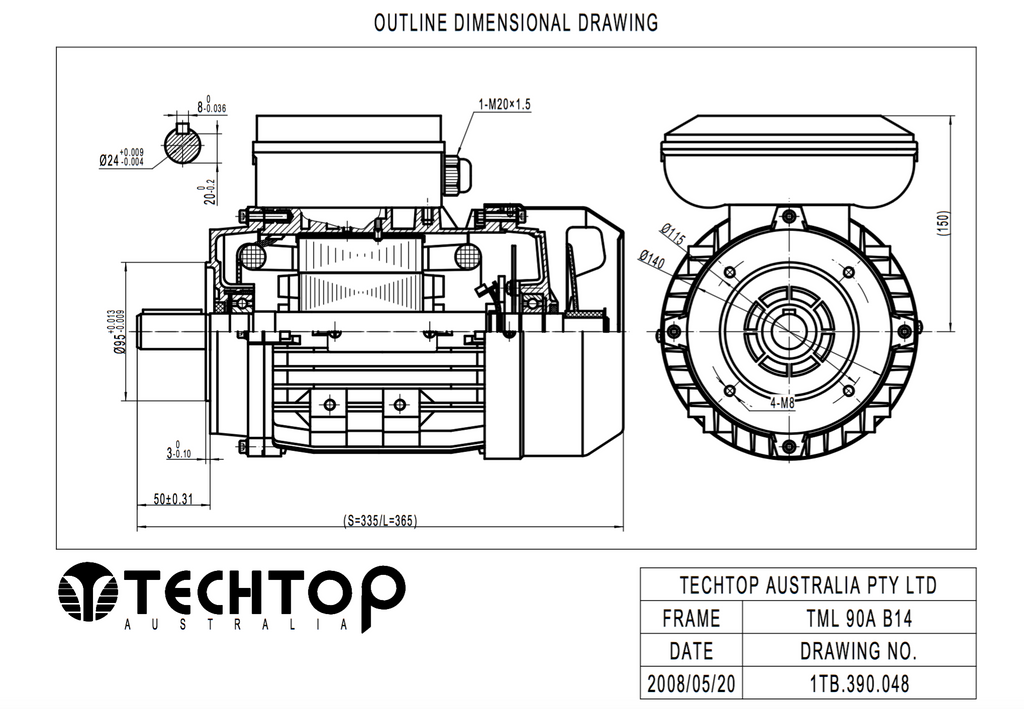 Single Phase Electric Motor 2.2kW 3HP 2Pole (2810rpm) 240v CSCR B14A Flange Mounted D90L-2 T/O IP55 - Motor Gearbox Products