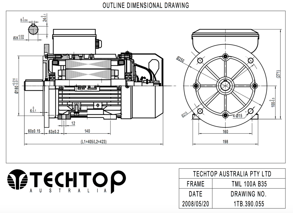 Single Phase Electric Motor 3kW 4HP 2Pole (2830rpm) 240v CSCR B35 Foot/Flange Mounted D100L-2 T/O IP55 - Motor Gearbox Products