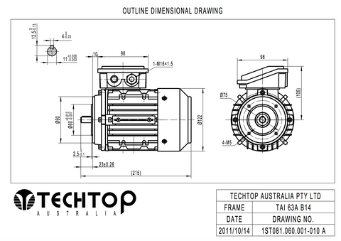 Three Phase Electric Motor 0.18kW 4P (1275rpm) 415v B14A Flange Mounted TAI63B-4 IP55 Aluminium - Motor Gearbox Products