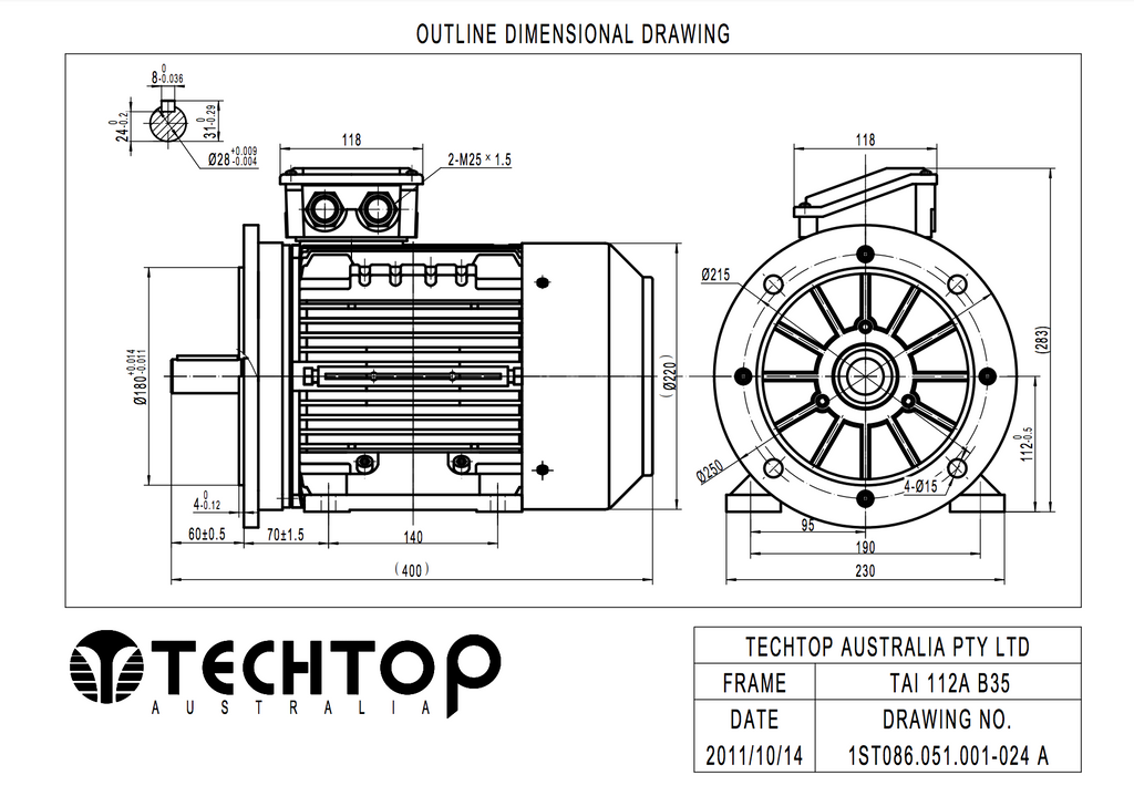 Three Phase Electric Motor 4.0kW 2P (2915rpm) 415v B35 Foot/Flange Mounted TAI112M-2 IP55 Aluminium - Motor Gearbox Products
