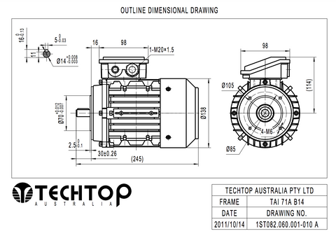 Three Phase Electric Motor 0.37kW 2P (2770rpm) 415v B14A Flange Mounted TAI71A-2 IP55 Aluminium - Motor Gearbox Products