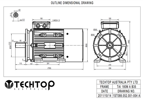 Three Phase Electric Motor 18.5kw 4P (1460rpm) 415v B35 Foot/Flange Mounted TAI180M-4 IP55 Aluminium - Motor Gearbox Products