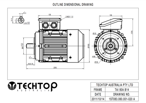 Three Phase Electric Motor 1.1kW 2P (2880rpm) 415v B14A Flange Mounted TAI80B-2 IP55 Aluminium - Motor Gearbox Products