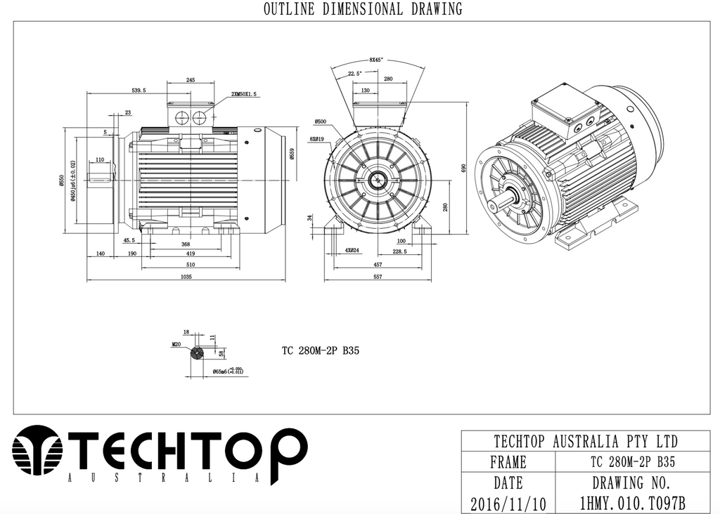 Three Phase Electric Motor 90kW 2P (2970rpm) 415v B35 Foot/Flange Mounted TCI280M-2 IP55 Cast Iron - Motor Gearbox Products