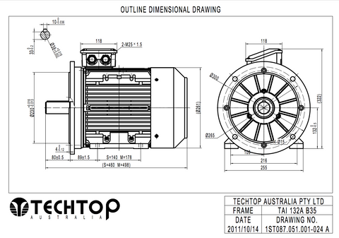 Three Phase Electric Motor 7.5kw 4P (1450rpm) 415v B35 Foot/Flange Mounted TAI132M-4 IP55 Aluminium - Motor Gearbox Products