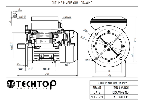 Single Phase Electric Motor 0.75kW 1HP 2Pole (2800rpm) 240v CSCR B35 Foot/Flange Mounted D80A-2 T/O IP55 - Motor Gearbox Products