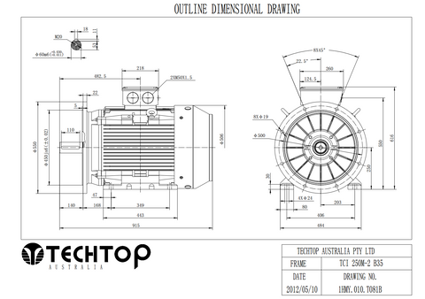 Three Phase Electric Motor 55kW 2P (2970rpm) 415v B35 Foot/Flange Mounted TCI250M-2 IP55 Cast Iron - Motor Gearbox Products