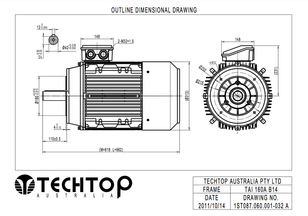Three Phase Electric Motor 15kw 4P (1460rpm) 415v B14A Flange Mounted TAI160L-4 IP55 Aluminium - Motor Gearbox Products
