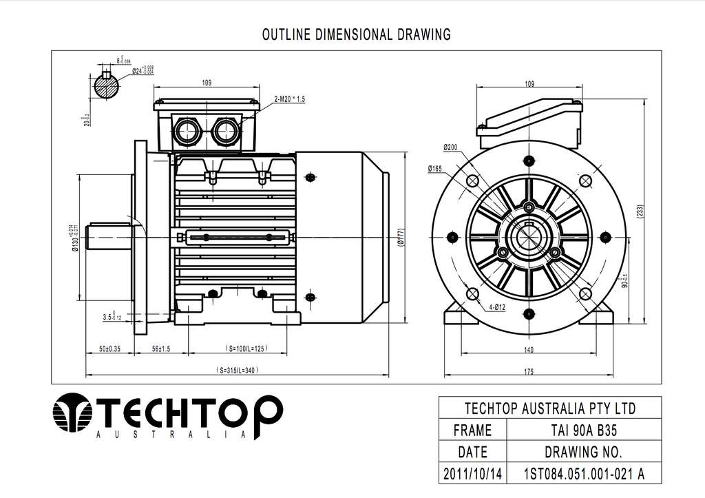 Three Phase Electric Motor 2.2kW 2P (2890rpm) 415v B35 Foot/Flange Mounted TAI90L-2 IP55 Aluminium - Motor Gearbox Products
