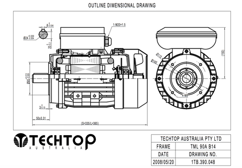 Single Phase Electric Motor 1.5kW 2HP 4Pole (1420rpm) 240v CSCR B14A Flange Mounted D90L-4 T/O IP55 - Motor Gearbox Products