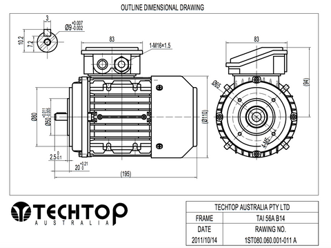 Three Phase Electric Motor 0.09kW 4P (1375rpm) 415v B14A Flange Mounted TAI56B-4 IP55 Aluminium - Motor Gearbox Products